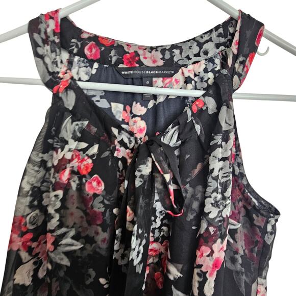 White House Black Market Sleeveless Blouse Black Floral Print Women 0 Tank Top - Picture 2 of 7
